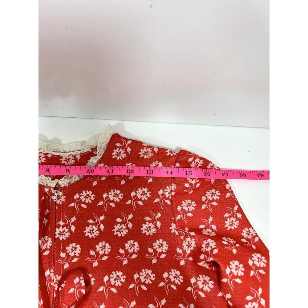 Vtg 60s/70s Red Floral Zip Up House Dress Nightgown Maxi Prairie Mod XS/S - Picture 6 of 8